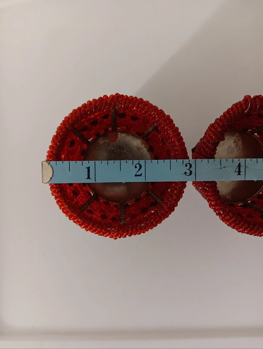 Pottery Barn Sunset Beaded Red Tealight Votive Candle Holders Set of 2 Silver 2